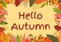 Hello Autumn banner. Fall season background with September, October and November leaves. Vector illustration. Royalty Free Stock Photo